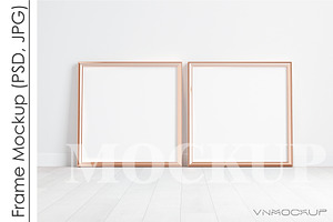 Square Golden Frames Mockup PSD JPG