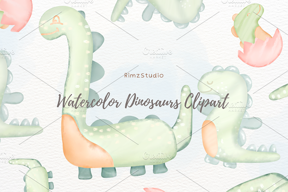 Watercolor Dinosaurs Clipart PNG, an Animal Illustration by RimzStudio (Photo 1 of 3)