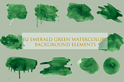 12 Green Watercolor Elements, a Background Graphic by Irina (Thumbnail 1 of 6)