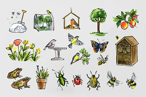 Garden Watercolor Sketches Icons