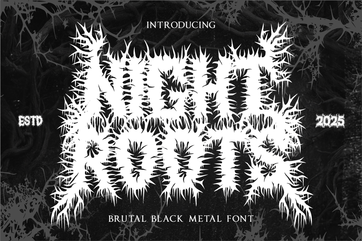 Night Roots Brutal Black Metal Font, a Blackletter Font by PutraCetol Studio (Photo 1 of 5)