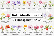 Birth Month Flowers Clipart, a Decorative Illustration by milkghost (Thumbnail 1 of 2)