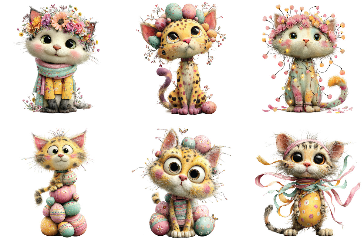 Whimsical Easter Cats Clipart, an Illustration by CraftArtStudio (Photo 3 of 6)