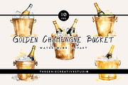 Golden Champagne Bucket PNG Clipart, an Object Illustration by Geniecreativestudio (Thumbnail 1 of 9)