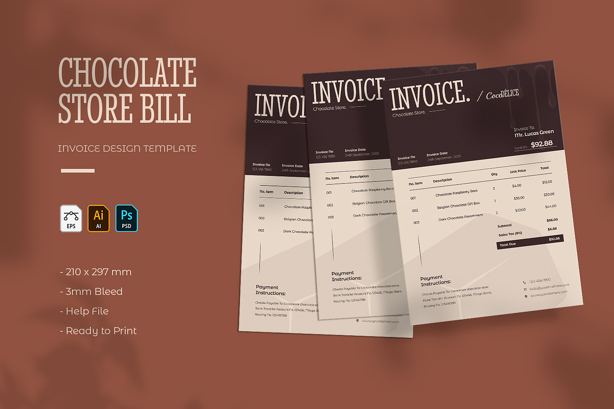 Chocolate Store Bill - Invoice, a Stationery Template by VUNIRA (Photo 1 of 3)