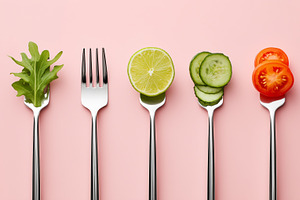 Fresh veggies on forks, a Photo by MistyDay