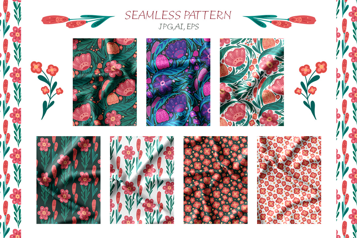 Vector floral pattern with folk art, a Pattern Graphic by Veleri (Photo 2 of 5)