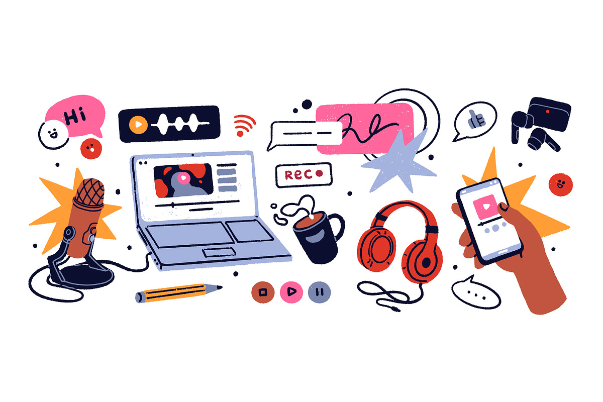 Podcast, music recording items set, a Technology Illustration by Good Studio (Photo 2 of 8)