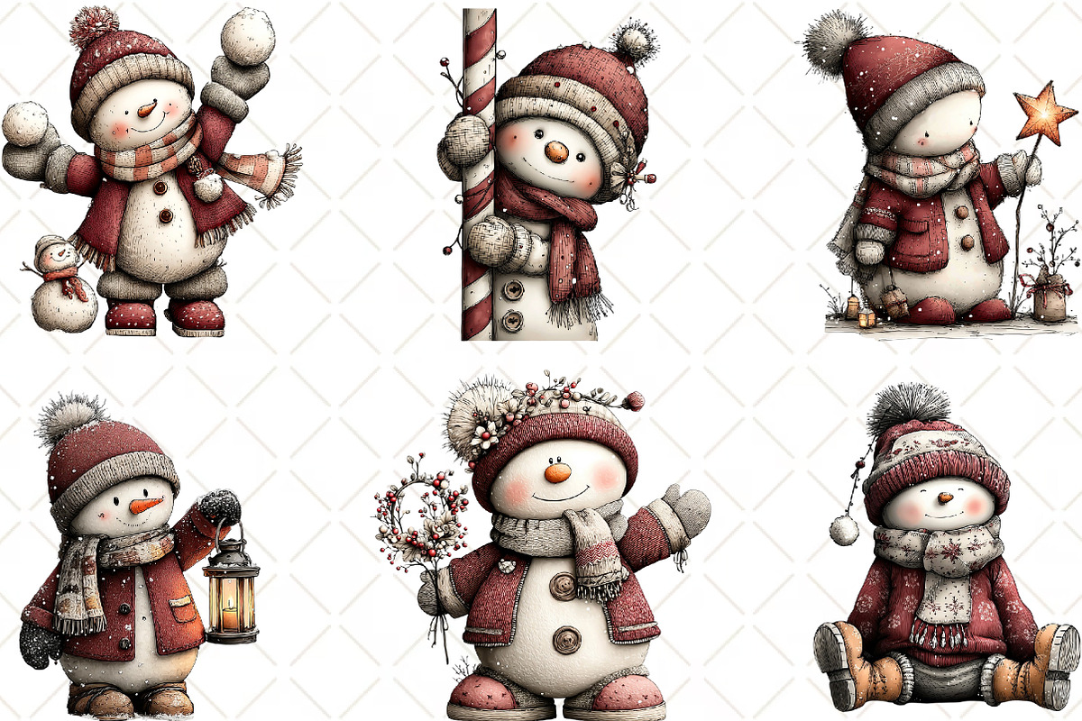 Whimsical Snowman Clipart, an Illustration by Black Bird Studio (Photo 5 of 6)