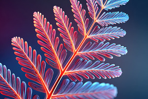 Vibrant fern leaf close-up in pink and blue, an Abstract Photo by AlyaAnd