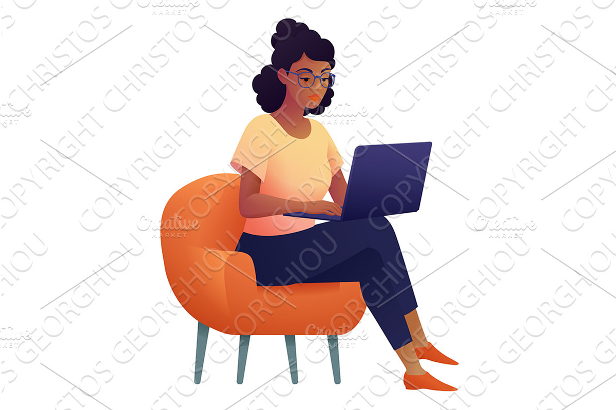 Woman Using Laptop Computer Cartoon, a Person Illustration by Christos Georghiou