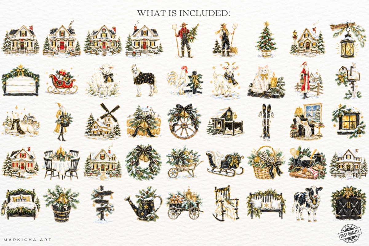 Christmas Farmhouse Clipart, a Seasonal Illustration by Markicha Art (Photo 4 of 5)