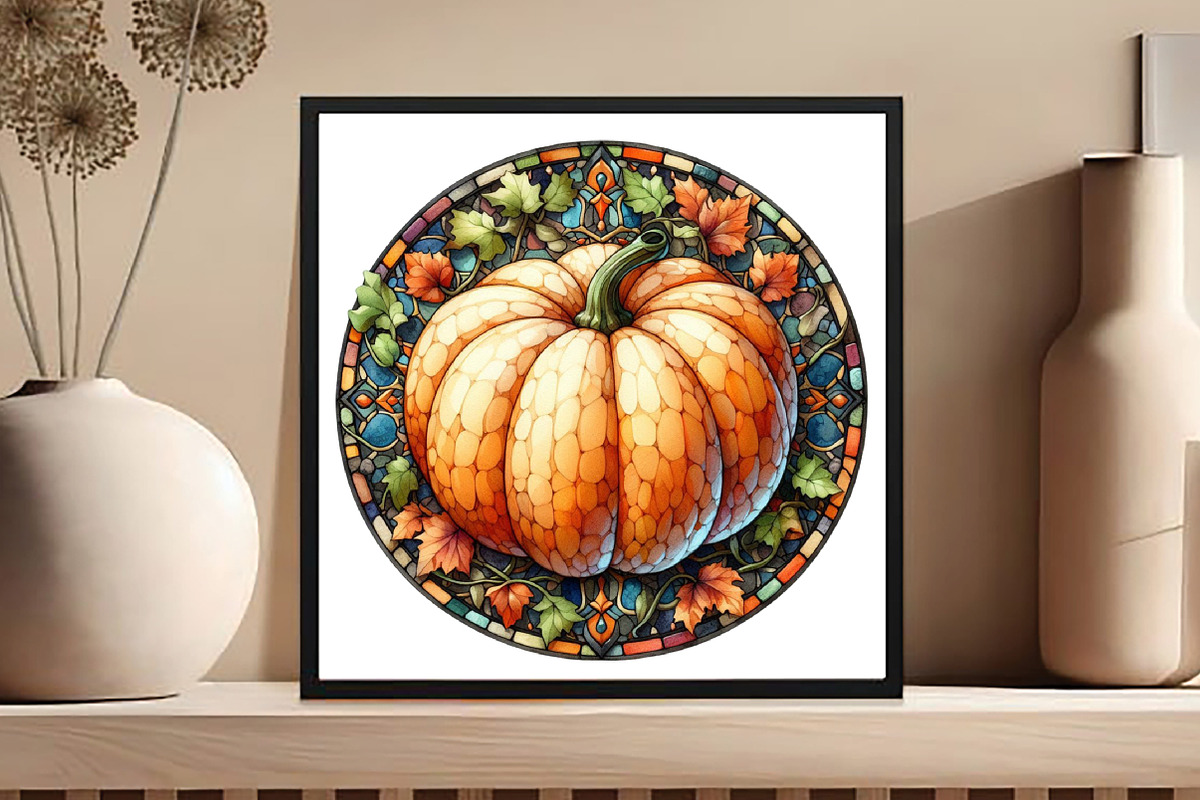 Round Pumpkin Stained Glass Clipart, an Illustration by DreamCafeArt (Photo 4 of 5)