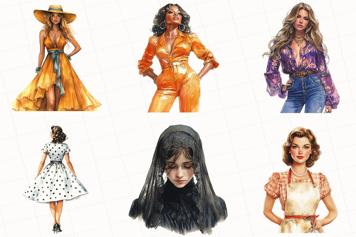 Vintage Fashion Women's  Clipart, an Illustration by OK Design (Photo 5 of 5)