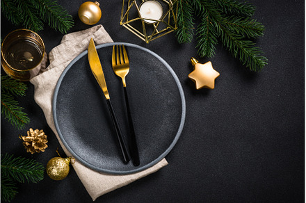 Christmas table setting with holiday, a Holiday Photo by Nadia-nb