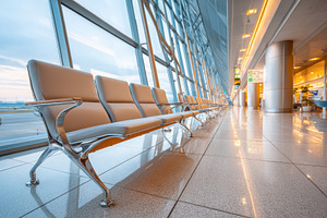 Modern airport terminal with empty waiting area, an Architecture Photo by AlyaAnd