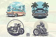 Retro Classic Car & Motorcycle, a Seasonal Illustration by Krizvector Artwork Shop (Thumbnail 1 of 4)