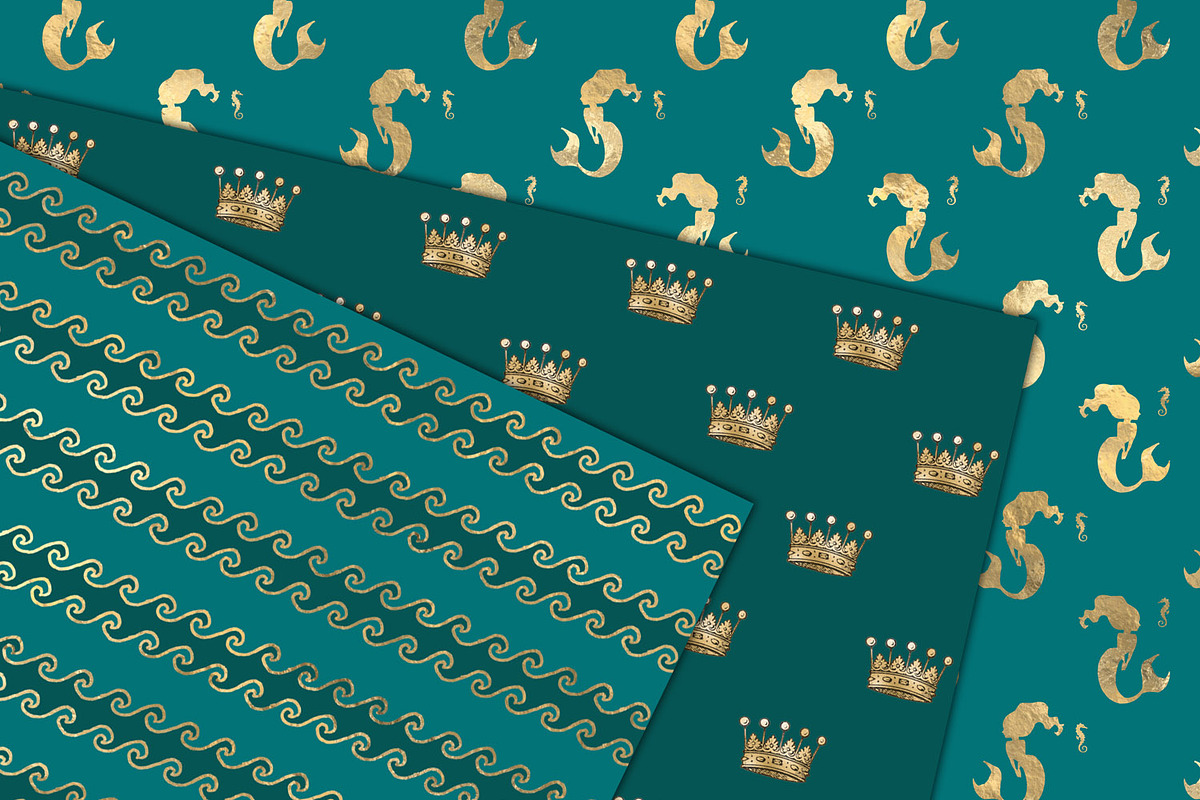Teal and Gold Mermaid Digital Paper, a Pattern Graphic by Digital Curio