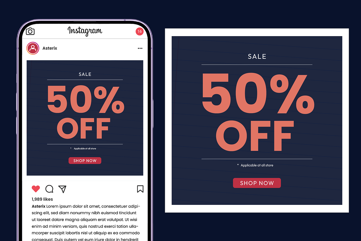 Minimalist Sale 50% Instagram Post, a Social Media Template by Dimatra Store (Photo 3 of 4)