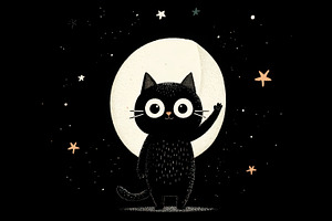 Black cat waves under the moon, a Photo by Beautiful things