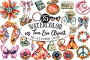 Watercolor 60s Teen Era Clipart, a Seasonal Illustration by Designking (Thumbnail 1 of 5)