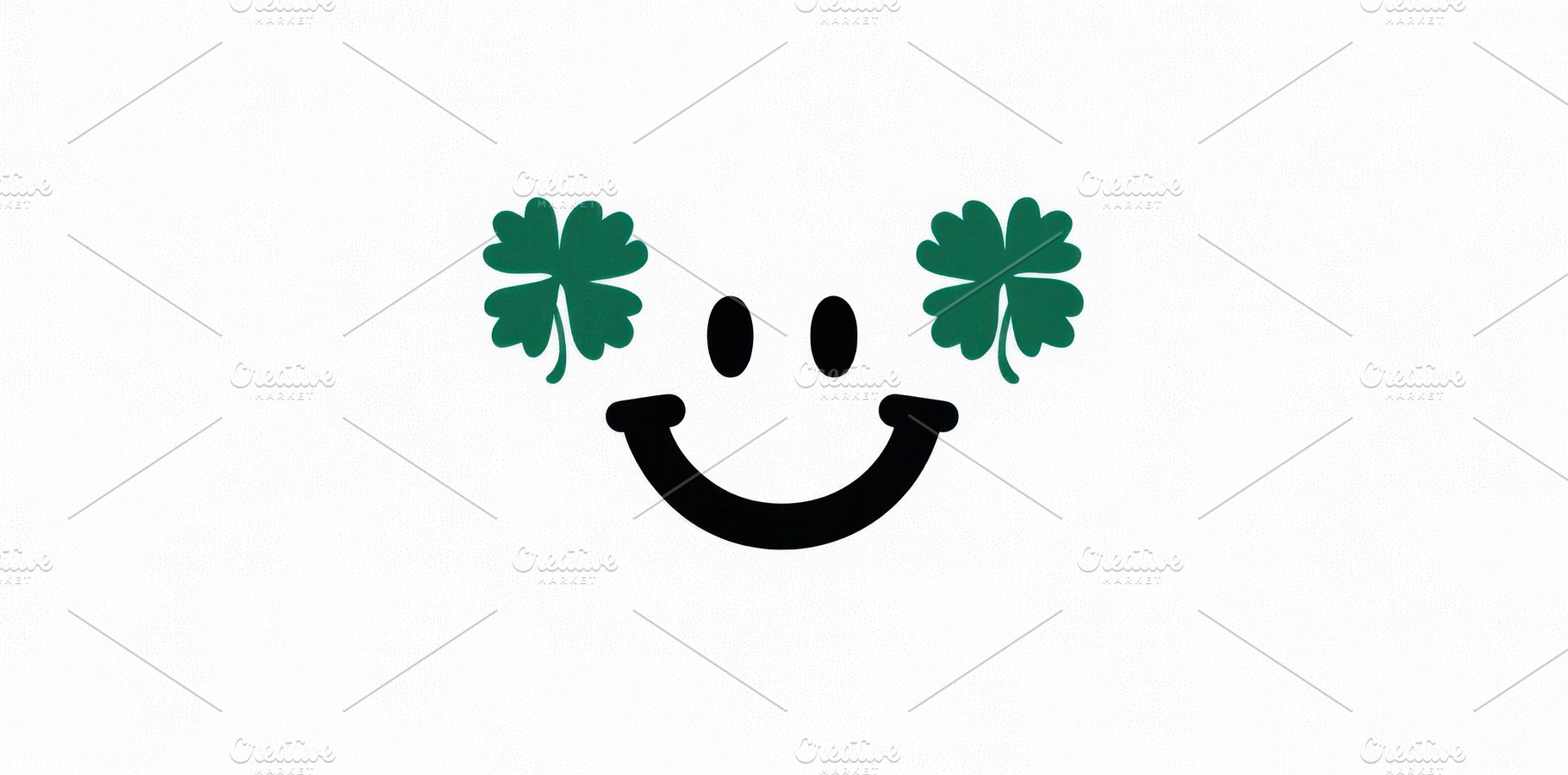 Minimalist smiley face with green four-leaf clovers as ears on w, an Abstract Photo by José Manuel Gelpi