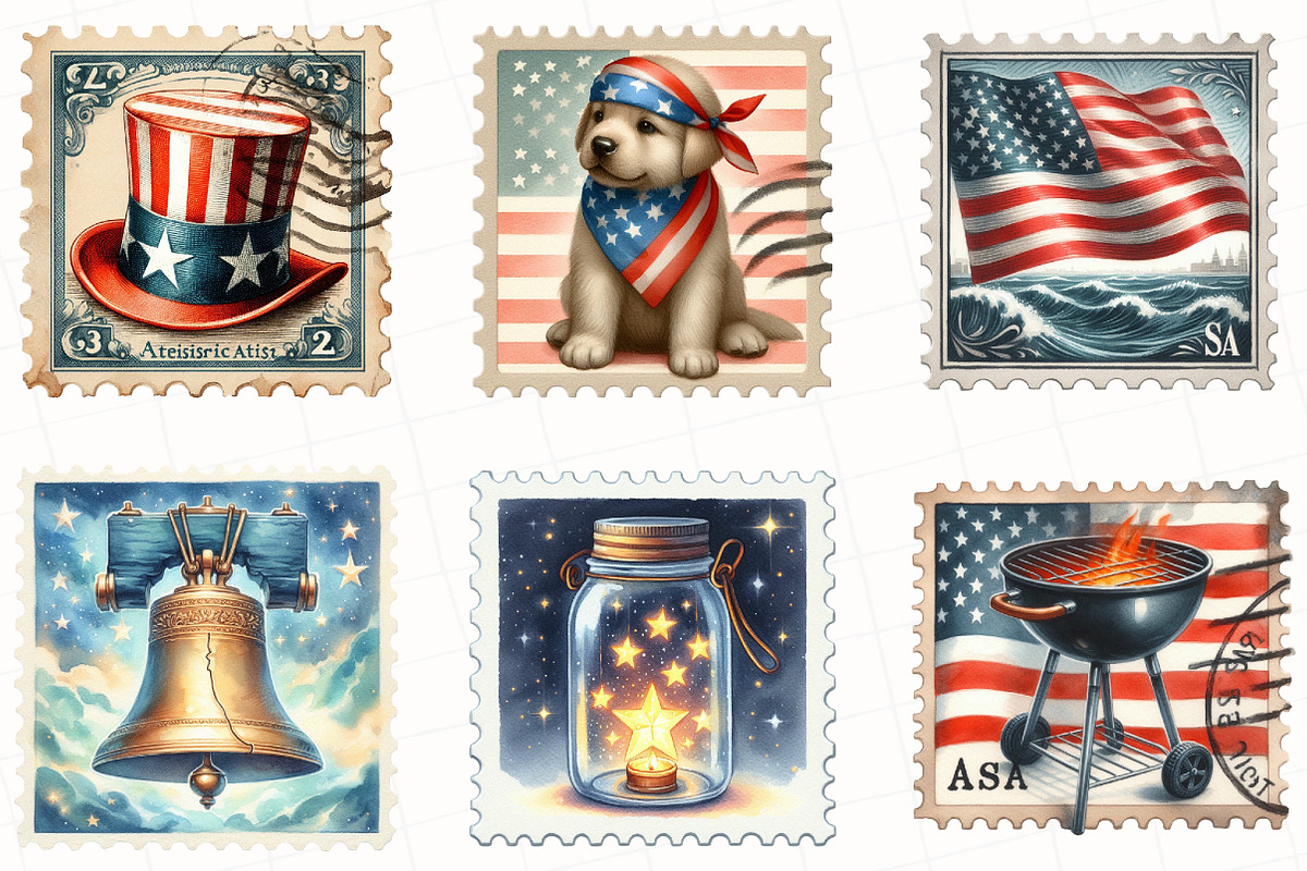 4th Of July Postage Stamp Clipart, an Illustration by OK Design (Photo 5 of 5)