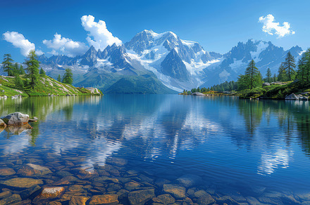 Breathtaking Summer View of Lac Blanc with Majestic Snow-Capped Mountains and C, a Photo by AS photostudio
