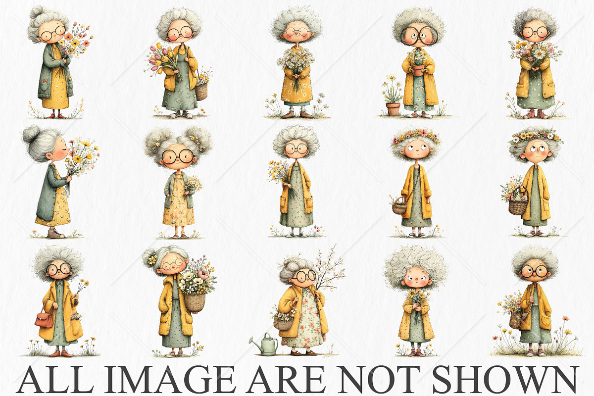 Whimsical Spring Grandma Clipart, a Seasonal Illustration by Canvas Craft (Photo 4 of 10)