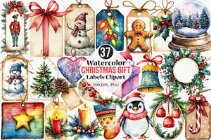 Christmas Gift Labels Clipart, an Illustration by Canvas Craft