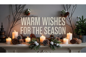 Festive holiday mantel decor with, an Illustration by tilialucida