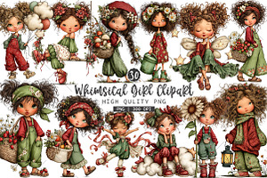Whimsical Girl PNG Clipart Bundle, a Seasonal Illustration by OK Design