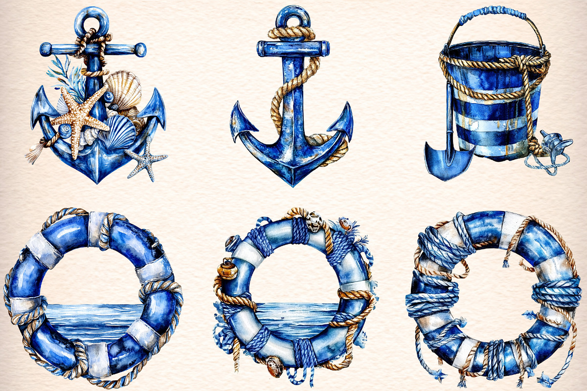 watercolor nautical clipart, an Illustration by GatewayDesign (Photo 2 of 9)