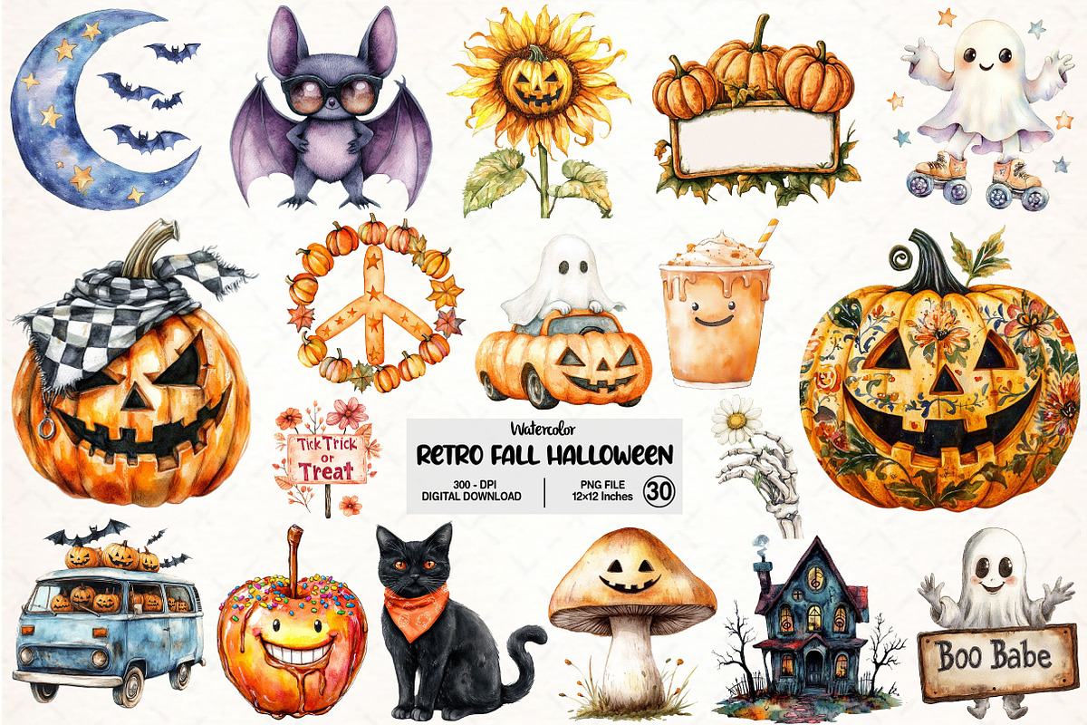 Retro Fall Halloween PNG Clipart, an Illustration by Pixels.Craft (Photo 1 of 7)