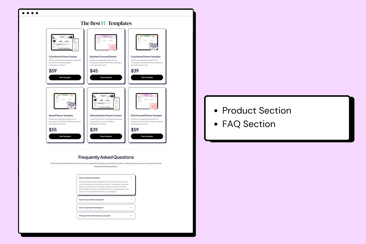 Best Notion Seller Website Template, a Landing Page Template by DaisyStudio (Photo 4 of 7)