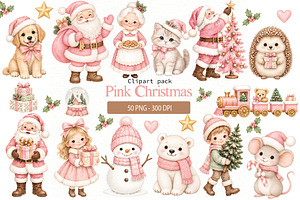 Pink Christmas Clipart Bundle