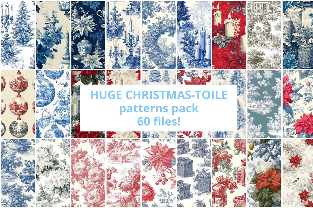 60 Christmas Toile Seamless Patterns, a Pattern Graphic by mkStudioLab (Photo 1 of 3)