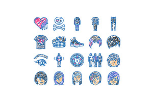 emo punk rock tattoo cute icons hand, an Object Illustration by pikepicture