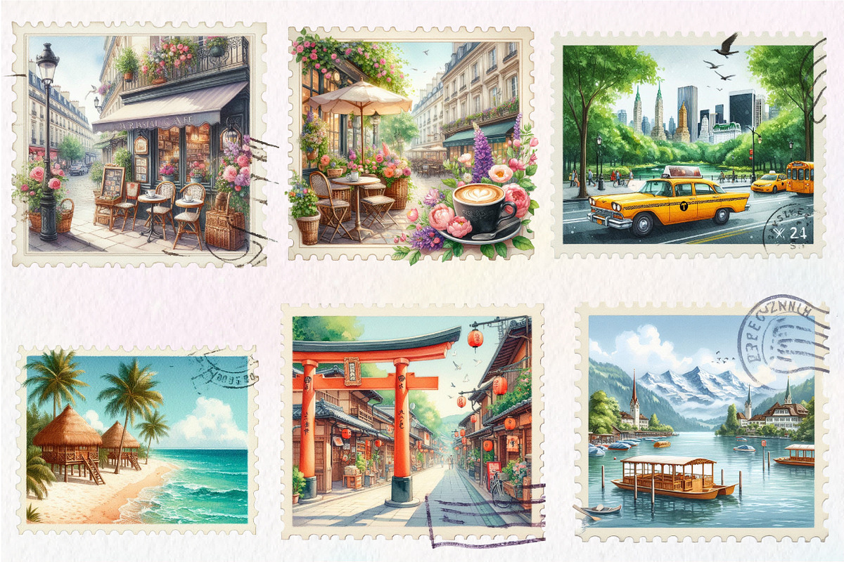 Summer Cites Postage Stamps Clipart, an Illustration by CreationArt (Photo 4 of 5)