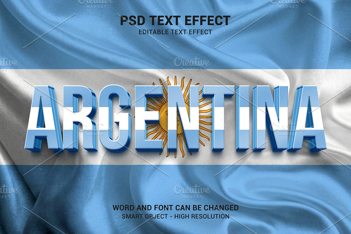 Argentina Team Flag 3D Text Effect, a Layer Style Add-On by bdrobin (Photo 1 of 2)