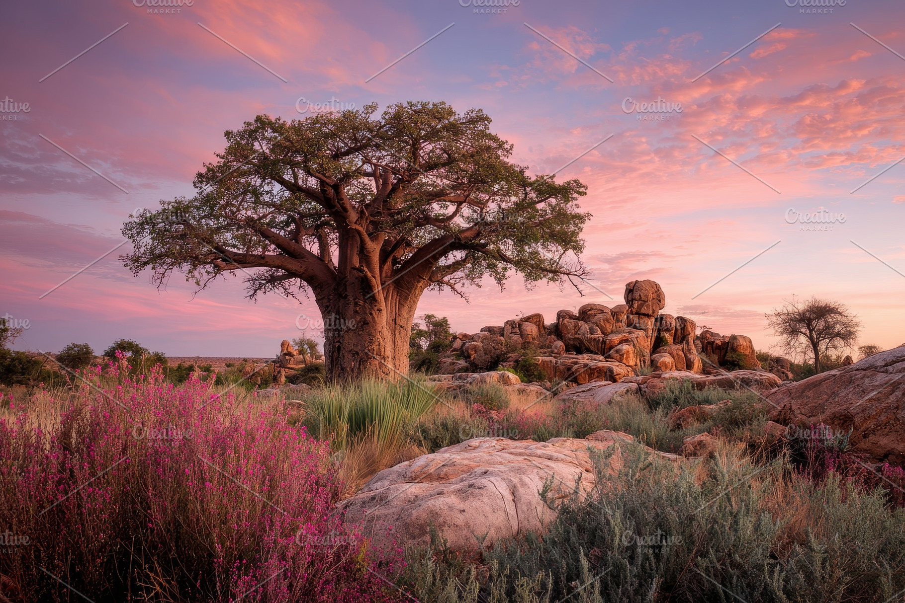 Baobab tree stands tall among rocks, a Photo by Pavel_design