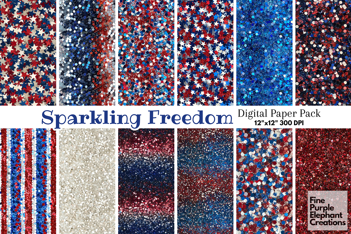 4th of July Glitter Red White Blue, a Pattern Graphic by Fine Purple Elephant (Photo 1 of 5)