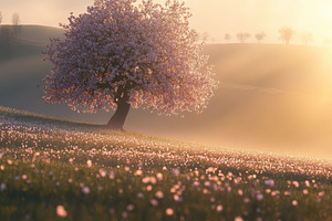 Dreamy cherry blossom tree casts del, a Photo by Pavel_design