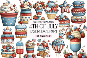 4th of July Layered Clipart, a Seasonal Illustration by Daily.Designs