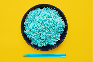 Bright blue noodles with chopsticks, a Food & Drink Photo by Gladkov photography