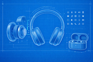 Blueprint of headphones featuring de, a Photo by Dvoevnore photos