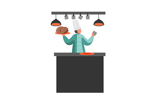 Restaurant staff cartoon character, a Person Illustration by Sky Pics Studio