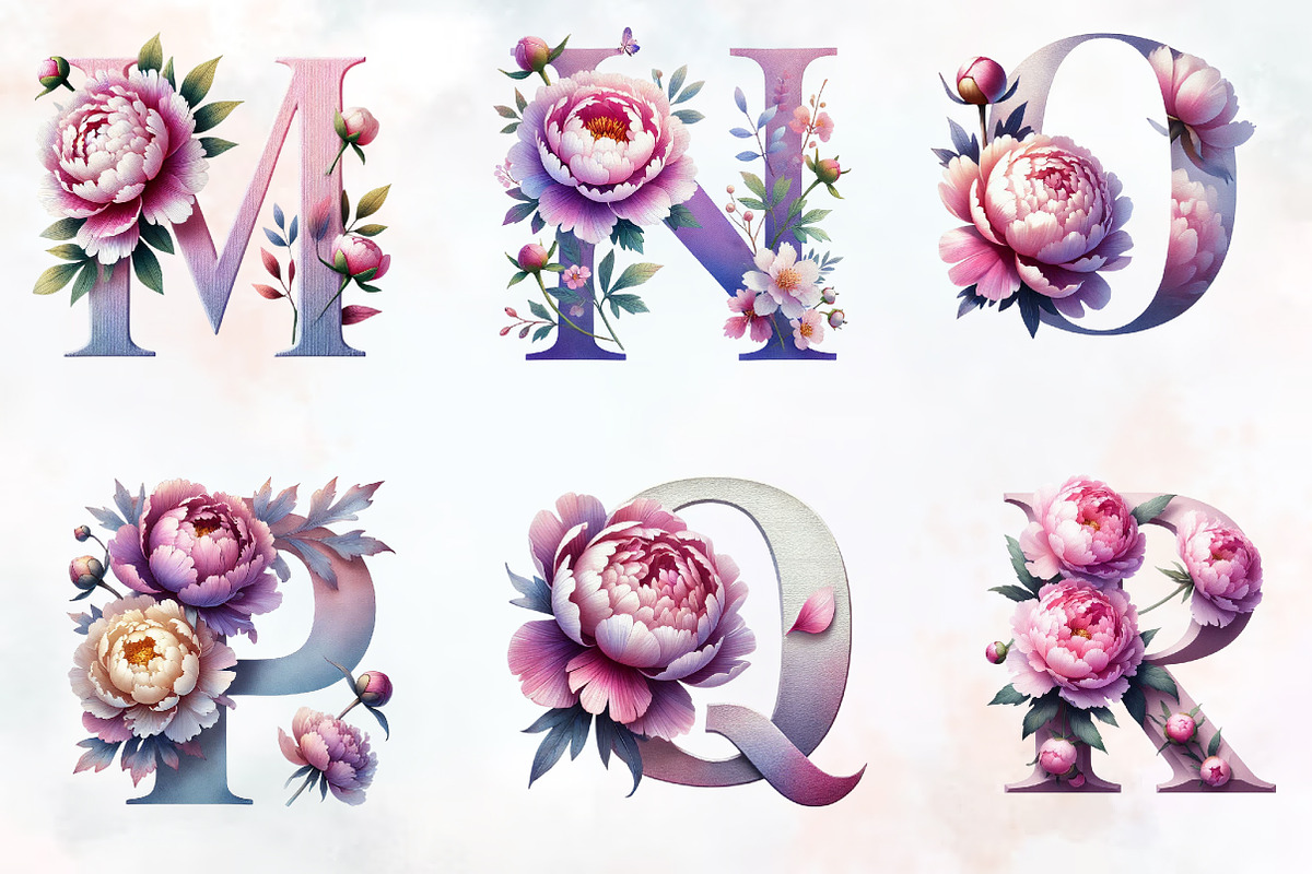 Pastel peony spring Alphabet clipart, an Illustration by RobertsArt (Photo 3 of 7)