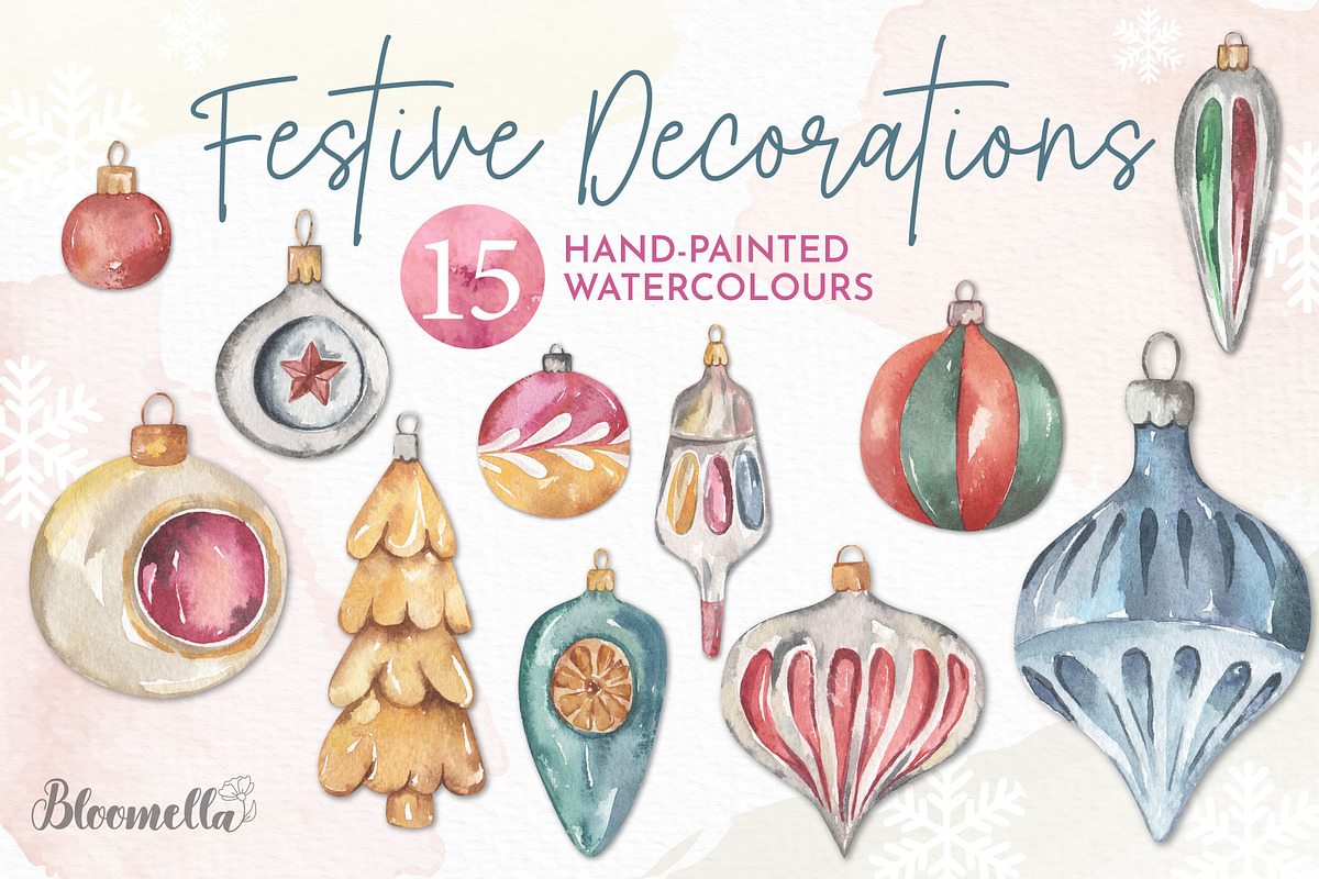Christmas Decorations Watercolour, an Object Illustration by Bloomella (Photo 1 of 6)