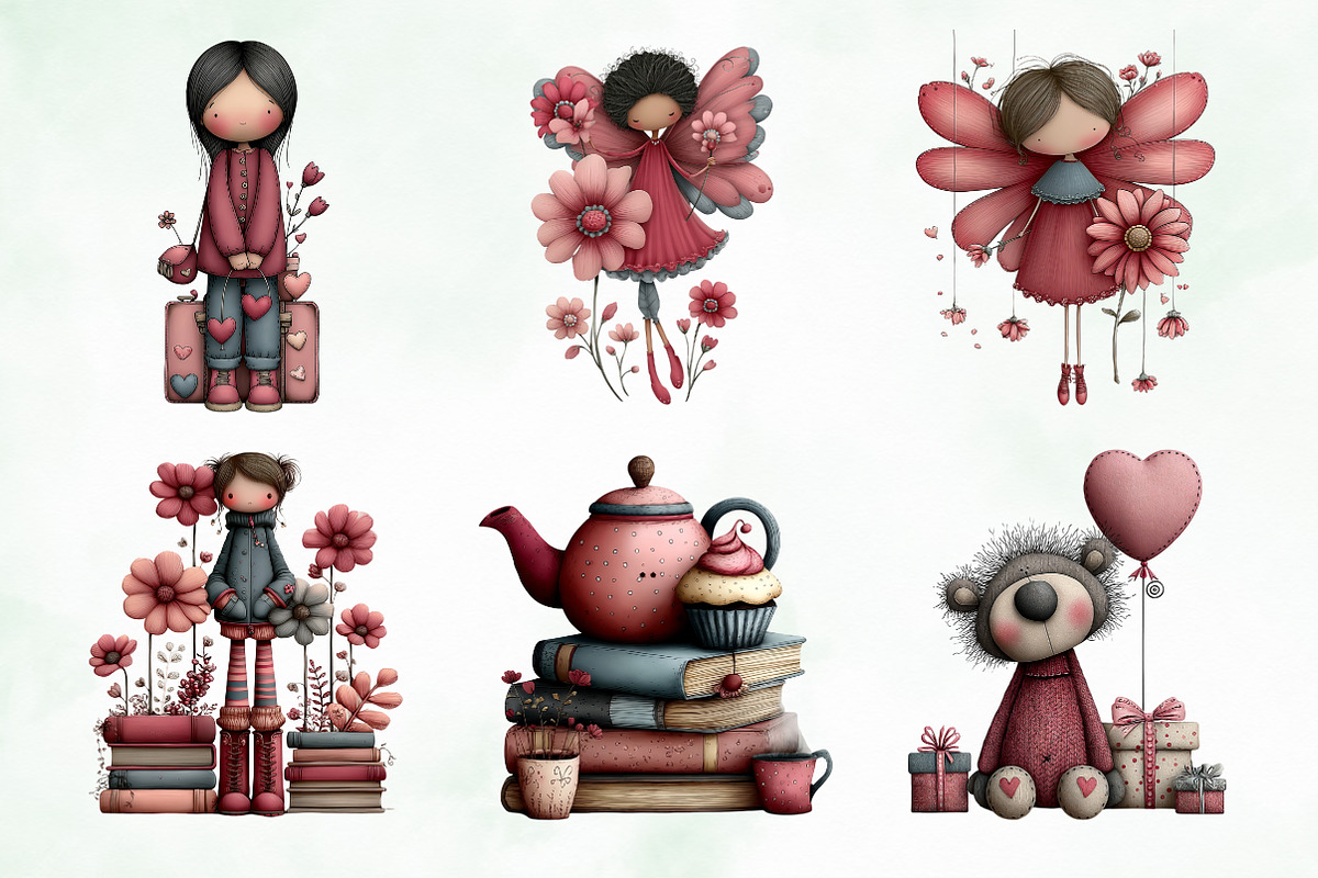 Whimsical Flowers and Girls Clipart, an Illustration by Creative Art (Photo 6 of 11)